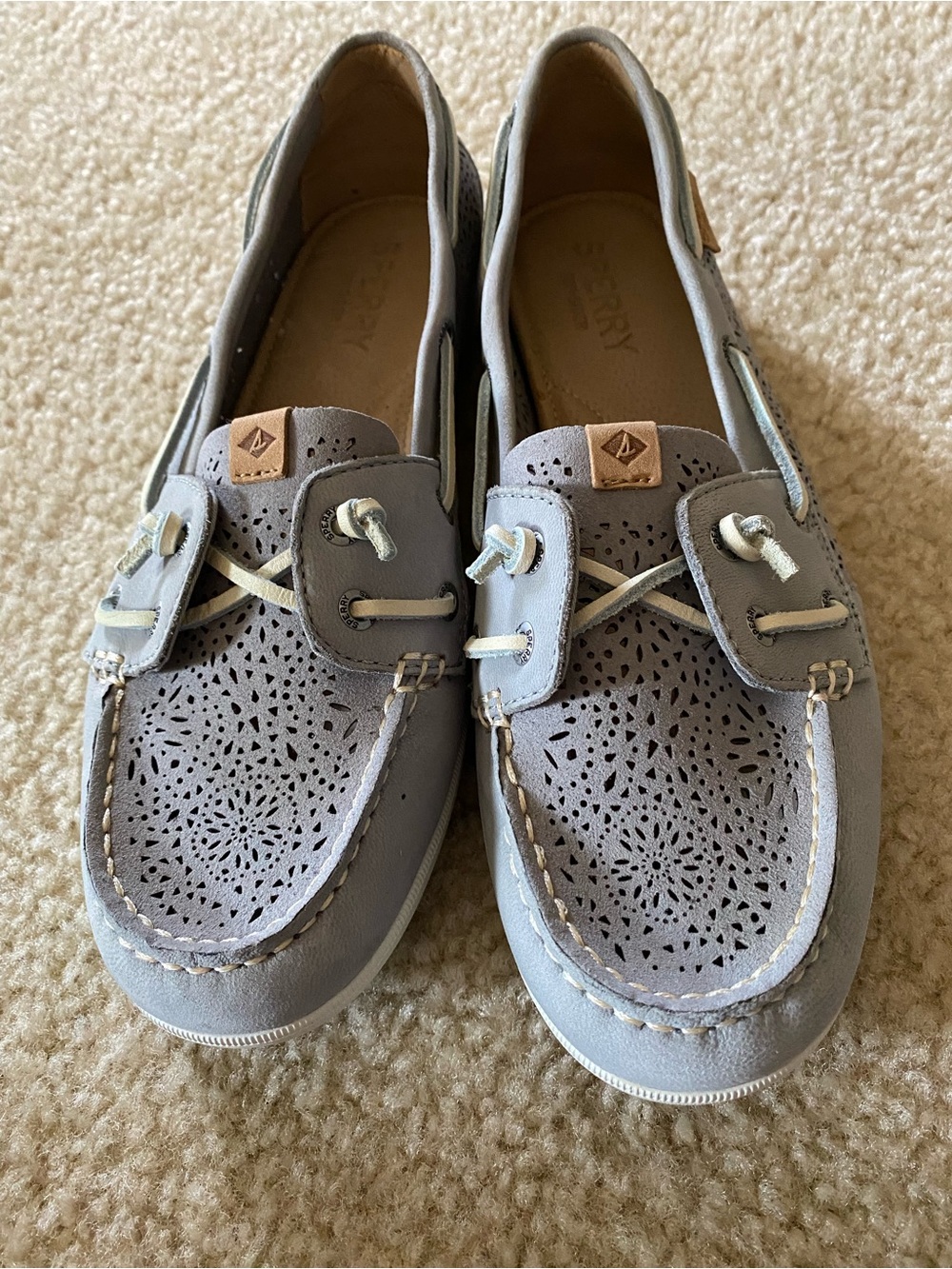 Sperry Women's Light Gray Perforated Leather Boat Shoes